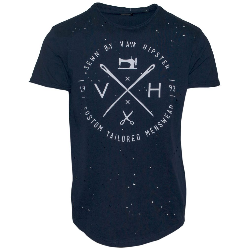 VAN HIPSTER 71335-03 Ανδρικό T-shirt λαιμόκοψη με τύπωμα laser cut - μπλέ navvy-Μπλε