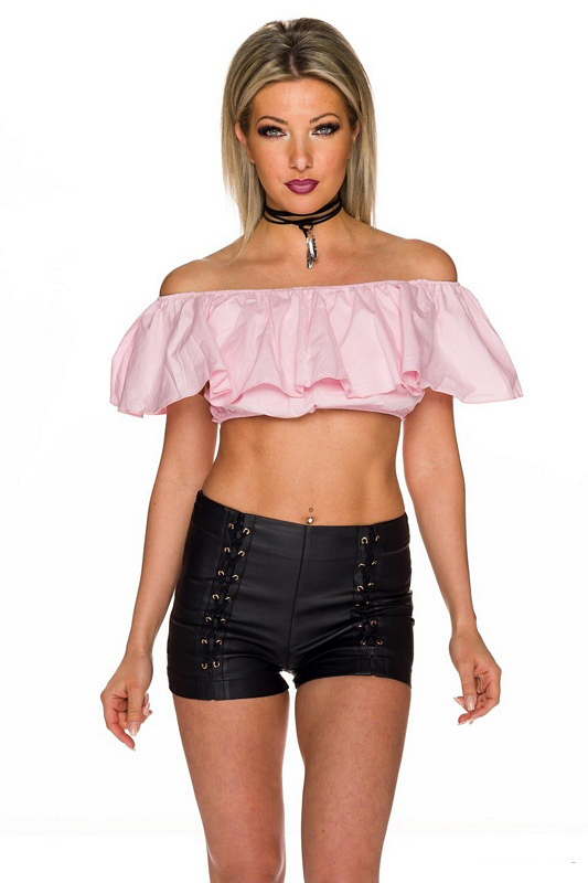 Queen Fashion 52552 QN Crop τόπ με βολάν - ρόζ-Ροζ