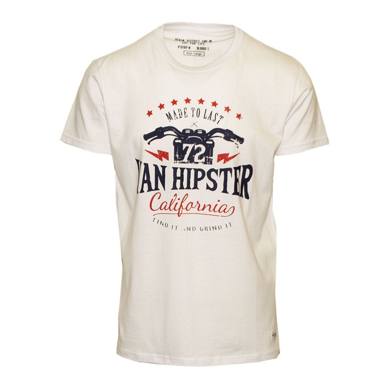 VAN HIPSTER 71490-02 Ανδρικό T-shirt με μοντέρνο τύπωμα - Ασπρο-Ασπρο